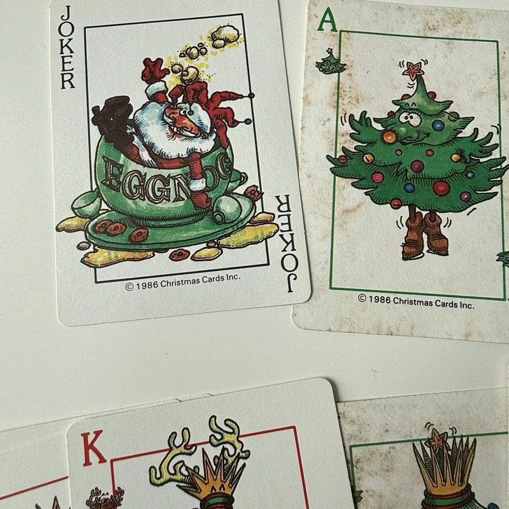 Christmas Theme Playing‎ Cards 1986 Santa Elf Tree Snowman Reindeer
